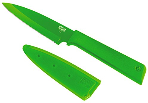 Kuhn Rikon 26502 Colori+ Non-Stick Straight Paring Knife with Safety Sheath, 19 cm, Green