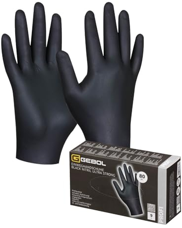 Gebol Black Nitril Ultra Strong puderfrei | 80 Stück | Größe M (Gr 8) | Premium Einweghandschuhe mit perfekter Passform | wasserfeste, praktische Nitrilhandschuhe | für Damen & Herren | schwarz