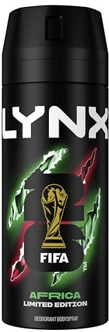 Lynx Limited Edition FIFA Africa Aerosol Body Spray men's deodorant with a mandarin & sandalwood scent for 48 hours of odour-busting freshness 150 ml