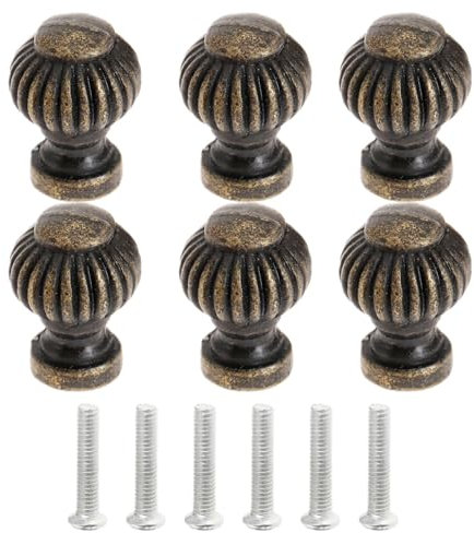 Dophee 6PCS Vintage Cabinet Knobs, Antique Brass Round Pumpkin Knobs Kitchen Cupboard Handles for TV Bathroom Cabinets Wardrobes Jewelry Box