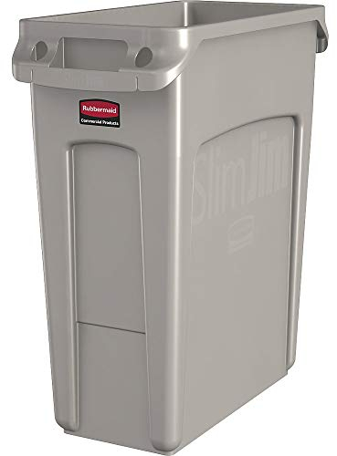 Rubbermaid Commercial Products Vented Slim Jim Rubbish Bin Waste Receptacle, 60 Litres, Beige, Plastic, 1971259