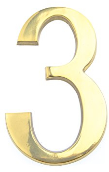 HUBER numero civico 3 in ottone 20 cm I numeri civici per casa e porta I numero civico XL I targhette con numero civico in ottone nobile design 3D, lucido