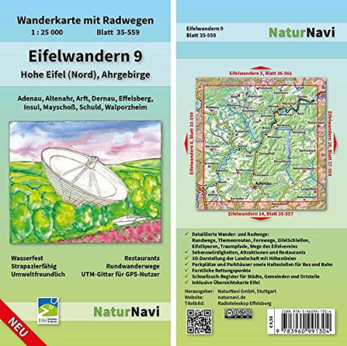 Eifelwandern 9 - Hohe Eifel (Nord), Ahrgebirge: Wanderkarte mit Radwegen, Blatt 35-559, 1 : 25 000, Adenau, Altenahr, Arft, Dernau, Effelsberg, Insul, ... (NaturNavi Wanderkarte mit Radwegen 1:25 000)