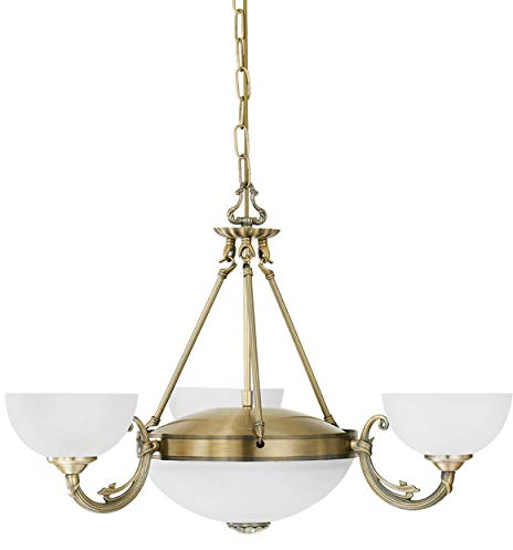 EGLO Pendelleuchte Savoy, 5 flammige Hängelampe Vintage, Rustikal, Hängeleuchte aus brüniertem Metallguss, satiniertem Glas in Weiß, Esstischlampe, Wohnzimmerlampe hängend mit E14 und E27 Fassung