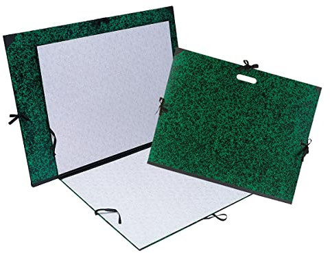 Exacompta 532800E Zeichenmappe Annonay für 50 x 65cm mit Verschlußband aus Stoff. Aus extra starkem Karton 3cm Rückenbreite schwarz-grün marmoriert ideal zum transportieren und aufbewahren