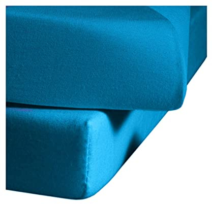 fleuresse Jenny C klassisches Jersey-Spannlaken, 100% Baumwolle, mit praktischem Rundumgummi, Fb. Meeresblau, Größe 100 x 200 cm, auch passend für 90 x 190/200