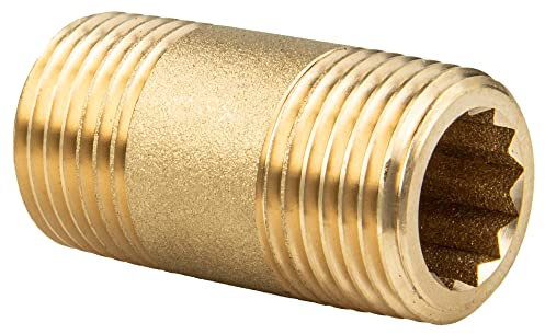 tecuro Rohrdoppelnippel, beidseitiges Außengewinde R 1/2 Zoll x 40 mm MS-blank, CW617N, nach Trinkwasserverordnung 50930-6, mit Innenvielkant