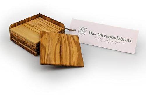 DAS OLIVENHOLZBRETT ® Untersetzer aus Olivenholz 6 teilig, viereckig (8cm)