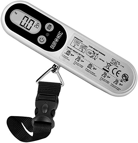 Duronic LS1014 Gepäckwaage, 50 kg digitale Kofferwaage, Hängewaage mit LCD und Tara Funktion, Fischwaage Digitalwaage Handwaage Waage, Option für Zielgewicht, Reisegepäckwaage Digitalwaage