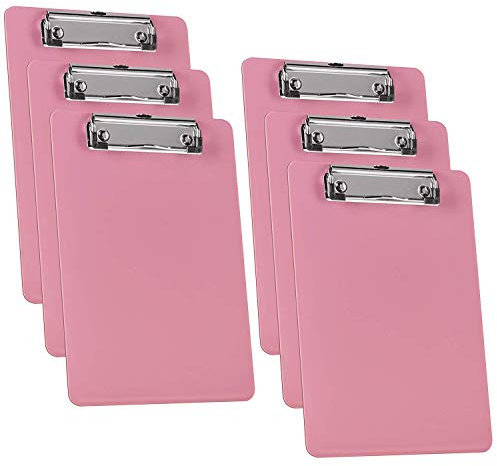 Acrimet Klemmbrett Memo (23.5 cm x 16 cm) Flacher Metallklammer (Plastik) (Rosa Farbe) (6er-Pack)