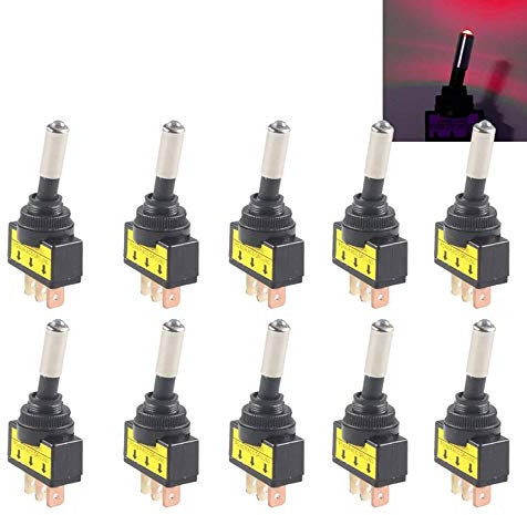 Mintice 10 Pièces Interrupteur Inverseur à Bascule Levier Commutateur 12V 20A LED Lumineuse Rouge Voiture Moto