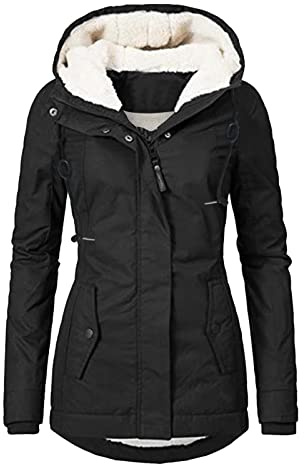 JUBEN Parka für Damen, Übergröße, Winterjacke, dicke Oberbekleidung, Plüschfutter, Kapuze, warm, Trenchcoat, Aktivkleidung