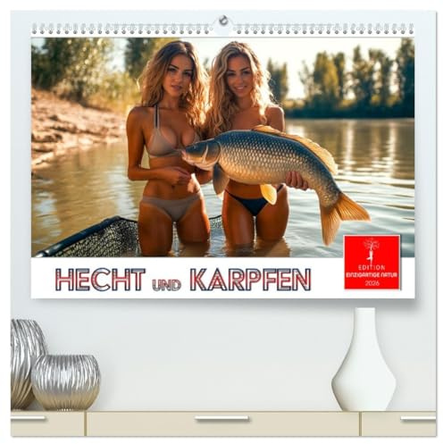 Hecht und Karpfen (hochwertiger Premium Wandkalender 2026 DIN A2 quer), Kunstdruck in Hochglanz: Atemberaubende Fotos von starken Anglerinnen mit großen Fischen. (CALVENDO Tiere)