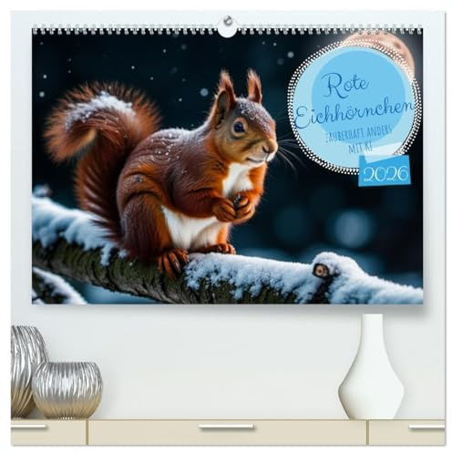 Rote Eichhörnchen - zauberhaft anders mit KI (hochwertiger Premium Wandkalender 2026 DIN A2 quer), Kunstdruck in Hochglanz: KI-generierte ... anzuschauen? Auf alle Fälle! (CALVENDO Tiere)