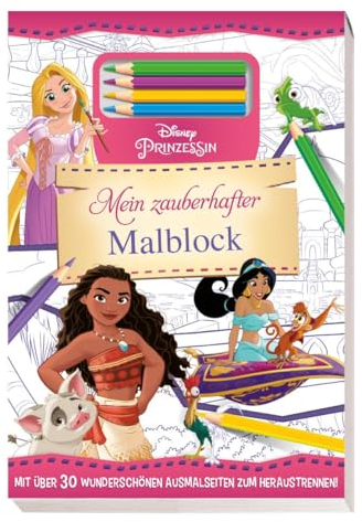 Disney Prinzessin: Mein zauberhafter Malblock: Malblock mit 4 Farbstiften