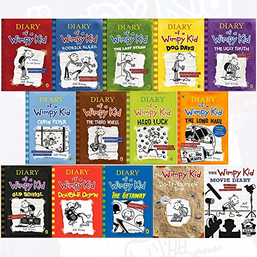 diary of a wimpy kid collection 14 books set by jeff kinney (diary of a wimpy kid,rodrick rules,the last straw,dog days,the ugly truth,[hardcover] the getaway,double down,the wimpy kid movie diary