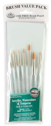 Royal & Langnickel 325155 Royal and Langnickel Detail Taklon Variety Brush Set - Gold (Pack of 7)
