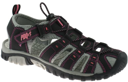PDQ Ladies Toggle Touch Fastening Sports Trail Sandals - Black / Pink - 6 UK