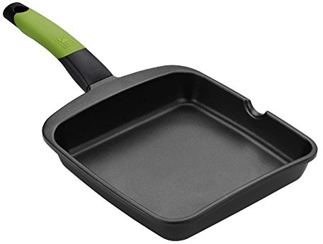 BRA PRIOR - Grill asador liso, 28 cm, aluminio fundido con antiadherente Teflon Innovations, apto para todo tipo de cocinas incluida inducción