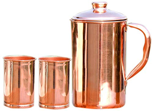 SKAVIJ TCJ3 indien inox cuivre d'eau à cruche avec couvercle Cocktails 100% Robuste 1.6 Litre