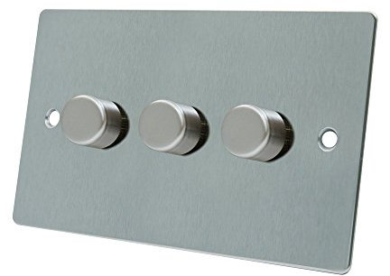 AET FSC3GDIMLED Satin Chrome Flat 250W-10 Amp Triple 3 Gang 2 Way 250W LED Light Dimmer Switch, 250 W, 240 V