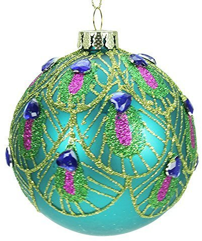 Teale Glas Weihnachten Kugel mit Pfau Feder Muster (8cm)