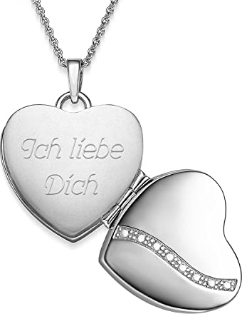 Herz Medaillon zum Öffnen für Bilder Silber 925 | Kette Damen Medallion mit Bild | Foto Amulett Anhänger Herzmedallion | Halskette Herzkette mit Gravur