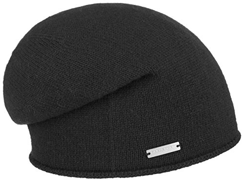 Seeberger Kaschmir Beanie mit Rollrand Kaschmirmütze Strickmütze Wintermütze Mütze Strickmütze Long Beanie (One Size - schwarz)