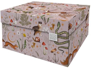 DDB Dutch Design Brand Decorative Storage Boxes with Lids - Size: 38.9 x 31.8 x 21.1 cm - FSC Certified Recyclable Cardboard (Print: Autumn Animals)