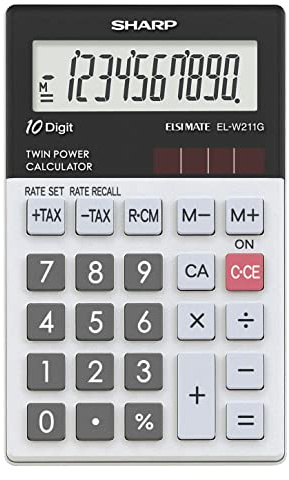 SHARP EL-W211G Taschenrechner (Solar, 10 Stellen) Lichtgrau