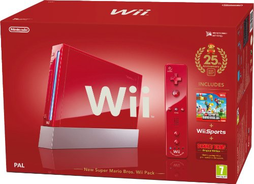 Nintendo Wii Console (Red) with Wii Sports plus New Super Mario Bros and Motion Plus Controller (Wii)