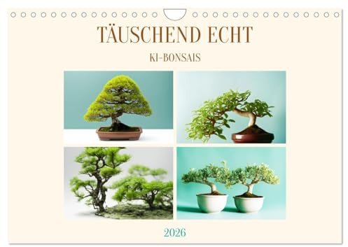 Täuschend echt KI-Bonsais (Wandkalender 2026 DIN A4 quer), CALVENDO Monatskalender: Bonsaibäume stellen ursprünglich eine japanische Philosophie und Kunstform dar. (CALVENDO Natur)