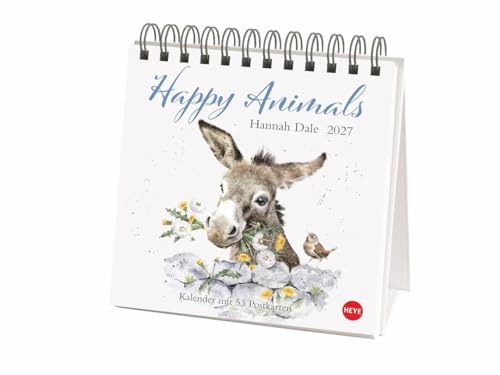 Hannah Dale: Happy Animals Premium-Postkartenkalender 2027: Die schönen Tierzeichnungen der britischen Künstlerin in einem kleinen Kalender zum Aufstellen. Wochenkalender mit 53 Postkarten
