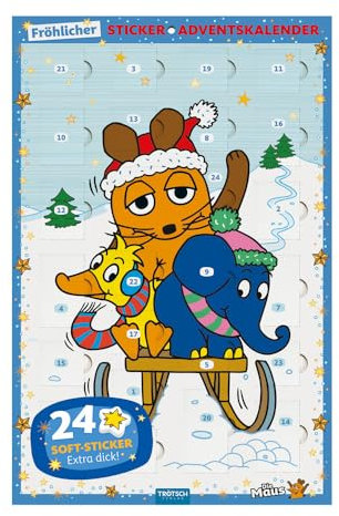 TRÖTSCH - Die Maus Adventskalender mit 24 Soft-Stickern |Sticker Adventskalender | Ab 3 Jahren