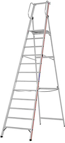 Hymer 808012 Plattformleiter mit Handlauf, 12 Stufen, Silber