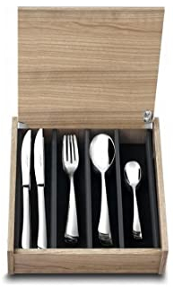 Albert de Thiers - Ménagère Élégance, 48 Couverts - 12 Couteaux de Table + 12 Fourchettes + 12 Cuillères à Soupe + 12 Cuillères à Café - Lames et Manches en Acier Inoxydable - Coffret Bois