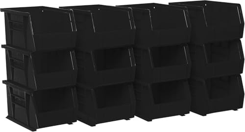 Akro-Mils 30237 AkroBins Plastic Storage Bins, Space-Saving Stackable Bins for Garage, Pantry, Craft Organization, 23.5 cm x 15.2 cm x 12.7 cm, Black, 12-Pack