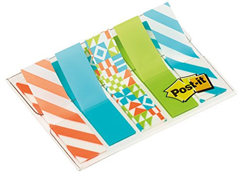Post-it Index Mini 684-GEO5, 5 x 20 durchgefärbte Haftstreifen im Etui, Geo Collection, Mehrfarbig, Standard - 11,9 x 43,2 mm