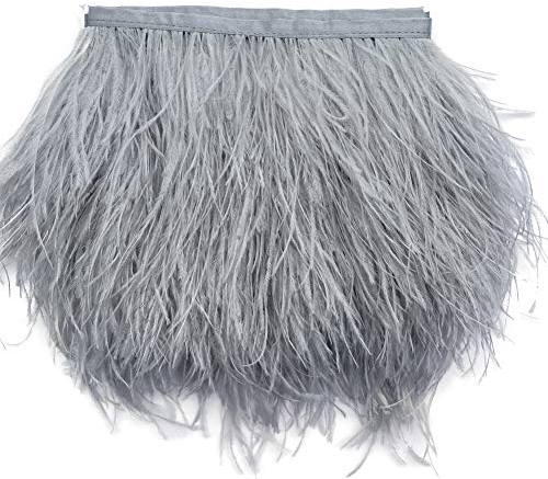 Sowder Straußenfeder-Borte, Fransen mit Satinband, für Kleidung, Kostüme, Nähen, Dekoration, 183 cm hellgrau