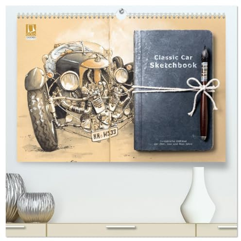 Classic Car Sketchbook (hochwertiger Premium Wandkalender 2026 DIN A2 quer), Kunstdruck in Hochglanz: Europäische Oldtimer der 20er, 30er und 40er Jahre (CALVENDO Mobilitaet)