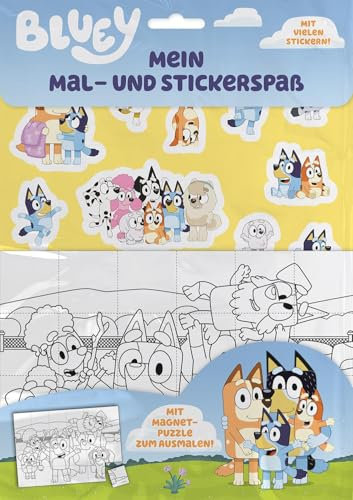 Bluey: Mein Mal- und Stickerspaß: Malset mit 8 Malbögen, 2 Stickerbögen und Magnetpuzzle im Polybag