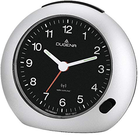 DUGENA Quarzwecker 4460384, schwarz, lautlos, mit Weckzeiger, Weckwiederholung, Zifferblattblattbeleuchtung, Crescendo