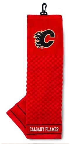 TEAM GOLF NHL Calgary Flames Embroidered Golf Towel Embroidered Golf Towel, Checkered Scrubber Design, Embroidered Logo