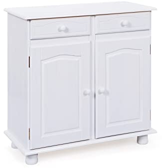 Inter Link - Commode de style rustique - Buffet - Buffet buffet - Style rustique - Meuble d'appoint - Pin massif - 2 portes - 2 tiroirs - Blanc laqué - Lovi