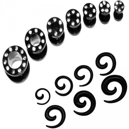 Soul-Cats Set Flesh Tunnel Tunnelset Dehnset Dehner Straß Kristall schwarz