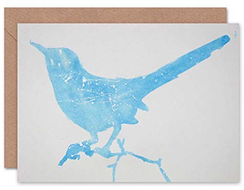 Wee Blue Coo Card Greeting Blue Sketch Bird Outline Splashes Gift