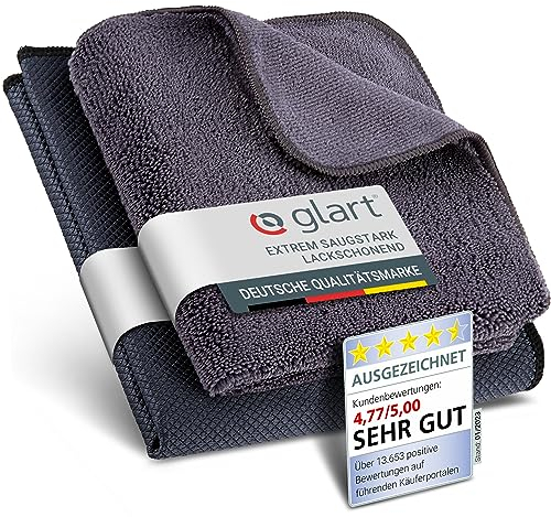 Glart 4432K Set di 2 panni in microfibra per vetri auto, Fishskin 60x40 cm e panno asciugatura 32x32 cm, set lavaggio adatto anche per pulizia finestre