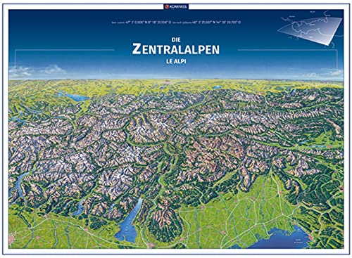 KOMPASS Panorama-Poster Die Zentralalpen, Le Alpi: Plano in der Rolle