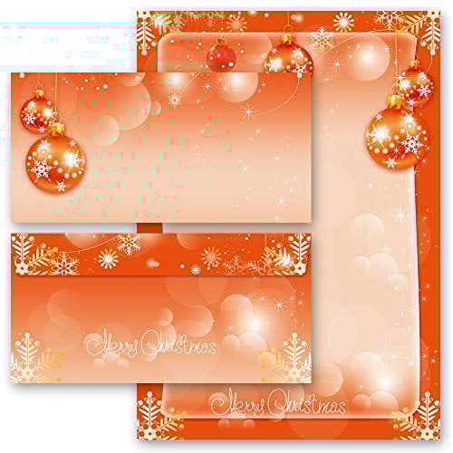Briefpapier Set, 40 tlg. Weihnachtspapier, MERRY CHRISTMAS Weihnachten 20 Blatt Briefpapier + 20 passende Briefumschläge DIN LANG ohne Fenster | Paper-Media