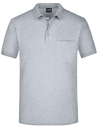 James & Nicholson Herren Piqué Polo mit Brusttasche - Hochwertiges Poloshirt für Beruf & Freizeit | Farbe: grey-heather | Grösse: M